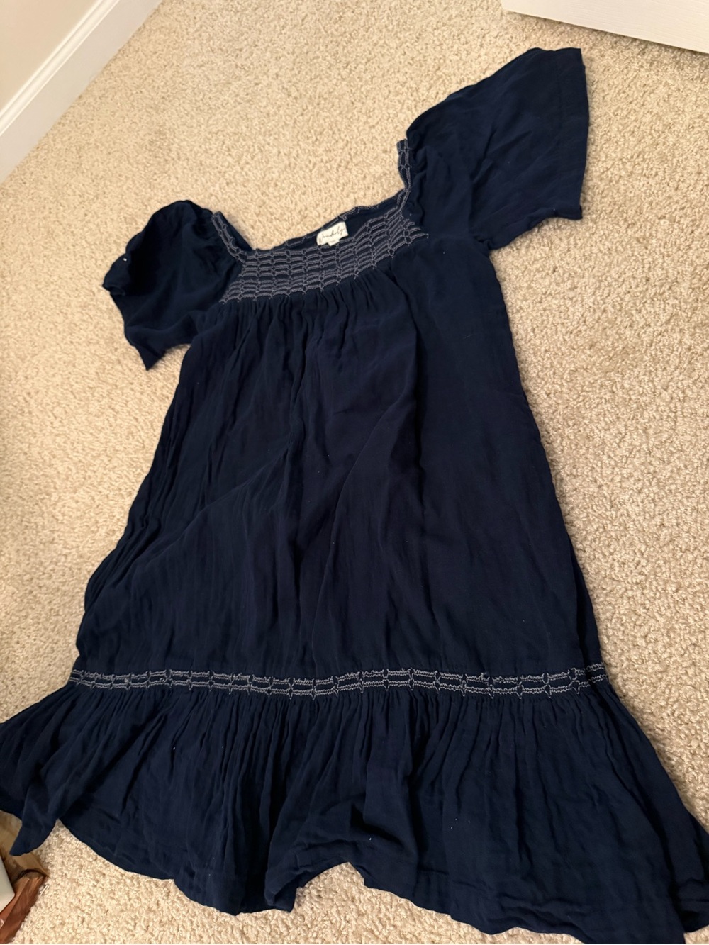 Wonderly Navy Smocked Midi Dress